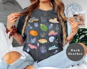 Watercolor Nudibranch Cotton T-Shirt | Sea Slug Pattern Graphic Tee