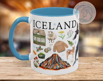 Akvarell Island Kaffemugg | Islands djurliv och flora | Resepresent