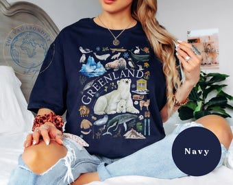 Greenland Travel Cotton T-Shirt | Arctic Animals & Flora Tee | Watercolor Design | Arctic Tour Gift