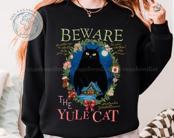 Yule Cat Christmas Sweatshirt | Icelandic Jólakötturinn | Pagan Winter Solstice Art