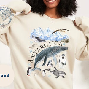 Antarctica Wildlife Sweatshirt | Watercolor Penguin, Whale, Seal Design