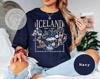 Katoenen T-shirt IJsland | T-shirt met aquarel dieren in het wild en bloemen | Reissouvenircadeau