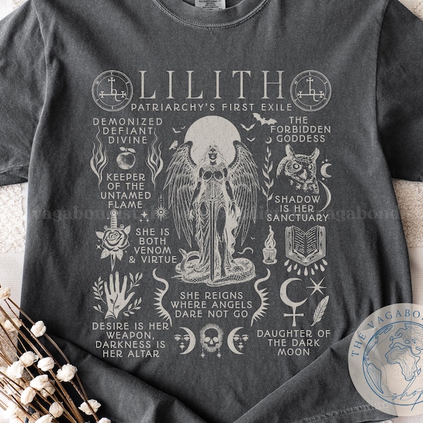 Feministische T-shirt Lilith | Witchcraft Dark Academia Comfort Colors-shirt