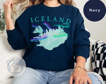 Sudadera unisex con la aurora boreal de Islandia / Sudadera unisex con cuello redondo / Sudadera de recuerdo de viaje