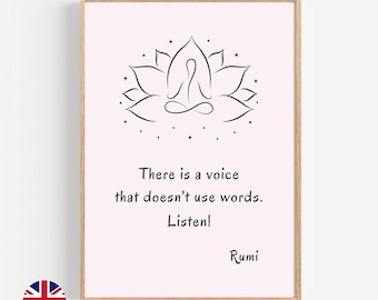 Inspirational Zen quote poster by Rûmî about life and spiritual wall art