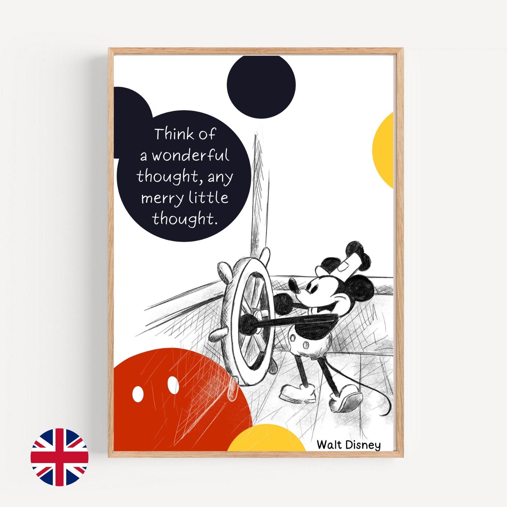 Mickey Mouse Poster With English Walt Disney Quote, From Peter Pan