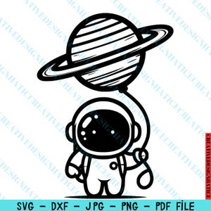 Astronaut Holding a Balloon, Outer Space Svg, Astronaut Svg, Saturn Clipart, Galaxy Svg, Space Clipart, Kid Astronaut Space Rocket, Rocket