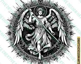 Archanioł Gabriel SVG, Gabriel Clipart, Ręcznie rysowany Archanioł Gabriel Motyw Wektor Ilustracja, Archanioł Gabriel Clipart, Natychmiastowe Pobieranie