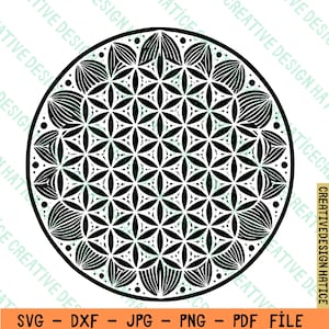 Flower Of Life SVG, Meditation Design Svg Clipart, Hand Drawn Spiritual Theme Vector Illustration, PNG Files For Laser Engraving & Craft