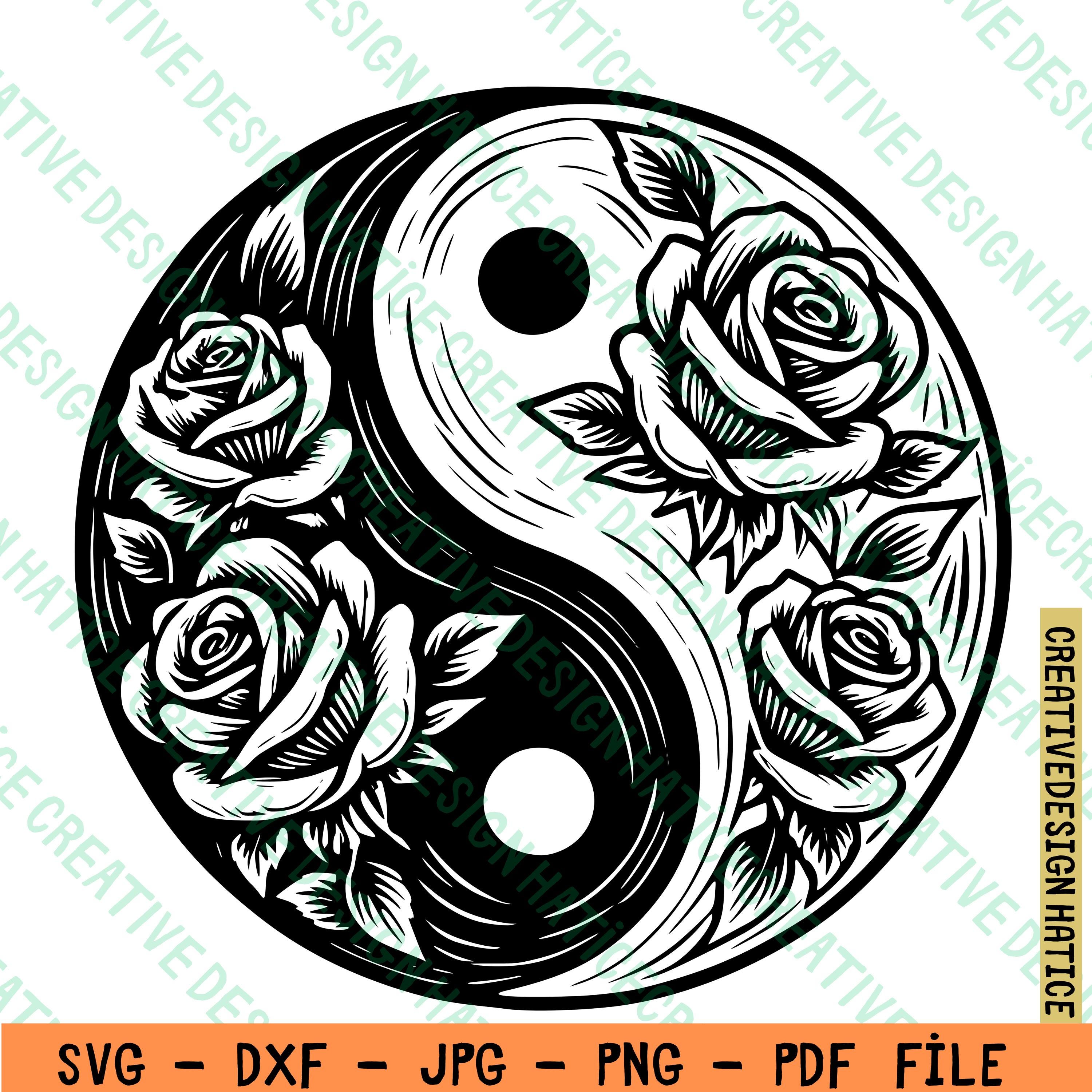 Yin Yang Designer Top Hat Ripped Patched Cottage White/Black Rose Flower pin Peace Yin-yang Sunflower Embroidered Patch | Iron-on - Etsy main image 3
