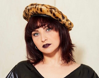 Faux Fur Beret -Cheetah Print- Fuzzy Hat