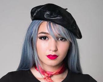 Le Black Beret- Black Leather Beret