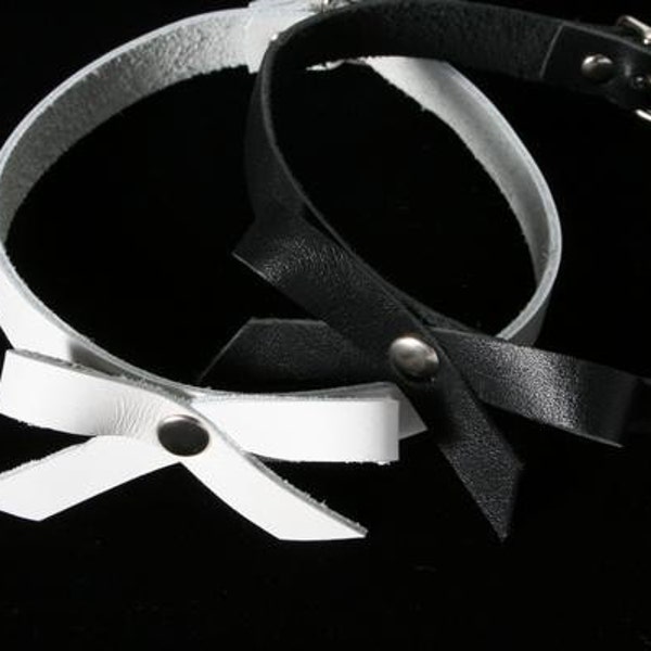 Leather Bow Choker- Leather Necklace-New Leather- 90's Style~ TREASURY LIST ITEM- Ready to Ship