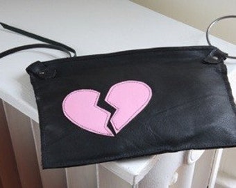Broken Heart Leather Wristlet Clutch with Jumbo Ring Handle-MADE TO ORDER