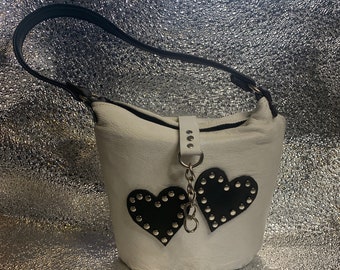 1950's Inspired White Leather Bucket Bag One of a kind
