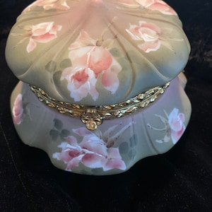 C.F.Monroe Nakara/Wavecrest Victorian satin milk glass powder box…… on sale 200.00