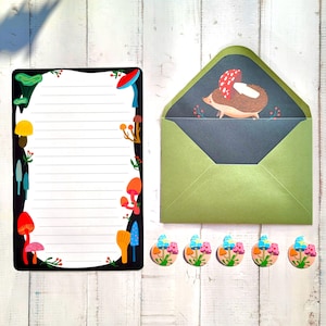 Writing Letter Set Mushroom Theme- Comes half size sheets, handmade envelope and stickers