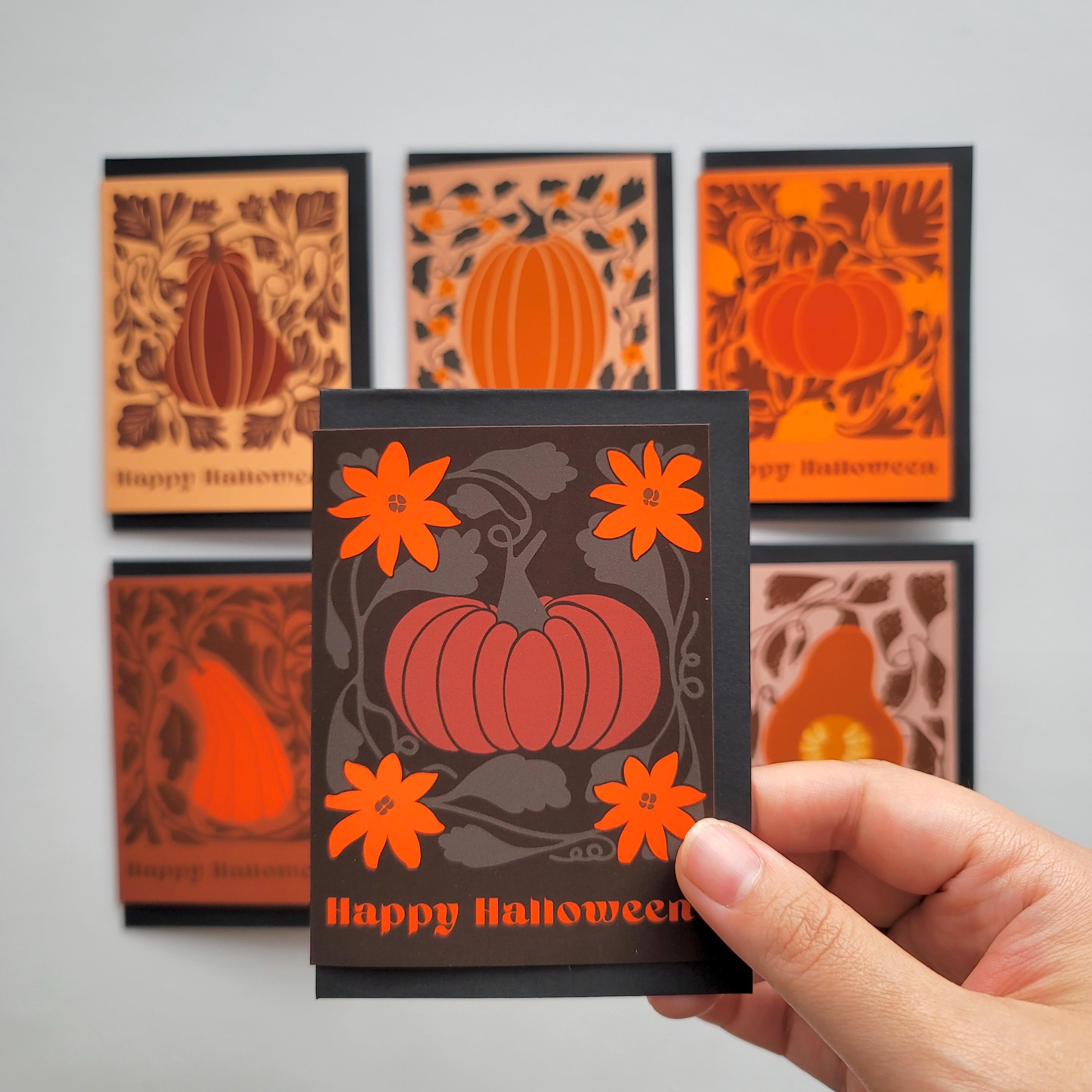 Halloween Pumpkin Note Card Set: Bold Autumn Stationery Gift - Etsy