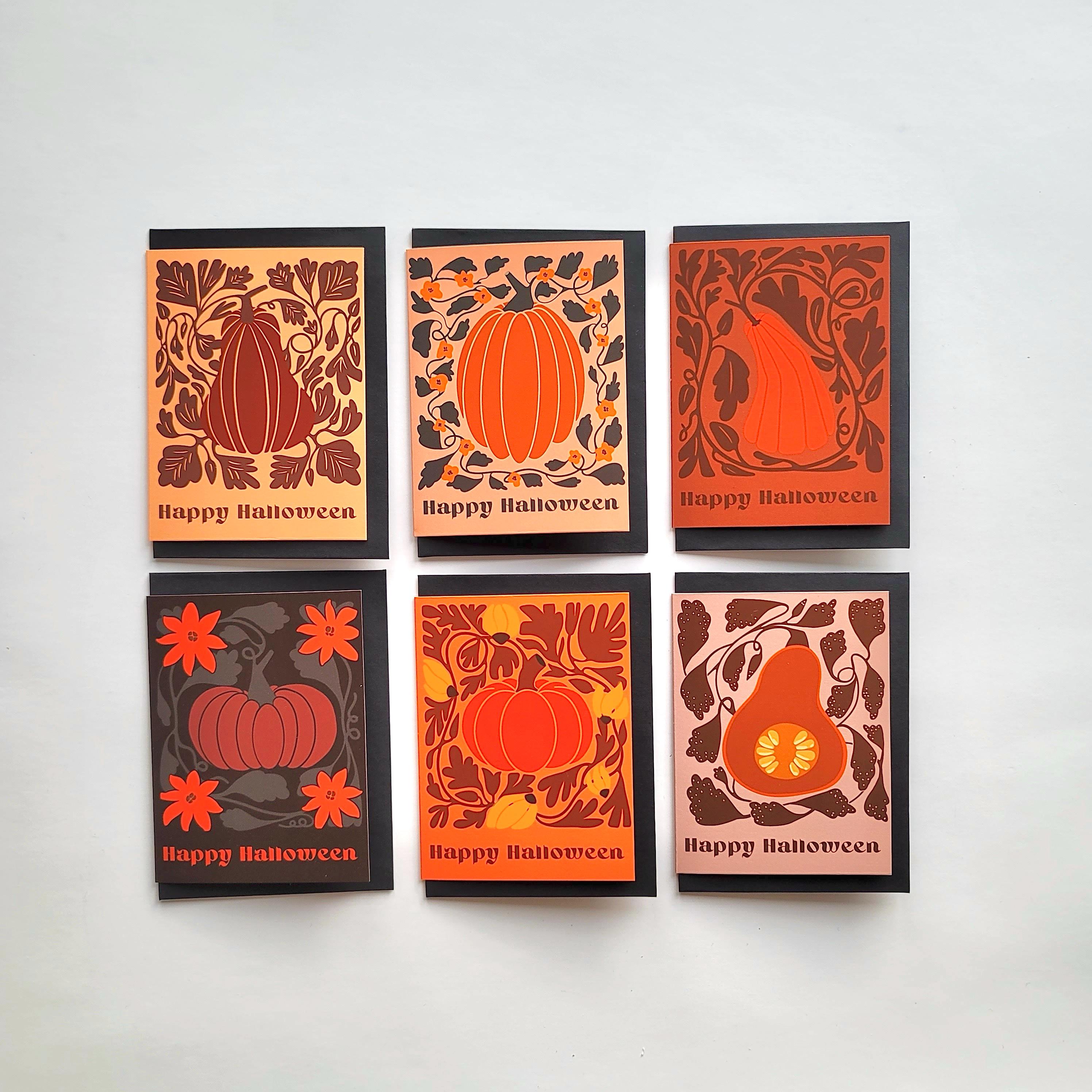Halloween Pumpkin Note Card Set: Bold Autumn Stationery Gift - Etsy
