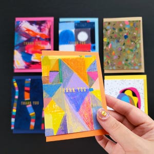 Conjunto de 6 mini cartões de felicitações em branco feitos à mão com envelopes