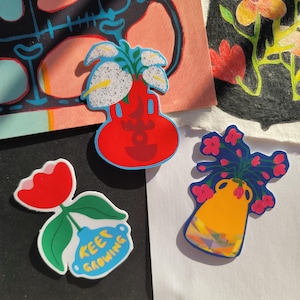 Set of 3 Colorful Flower Stickers – Vinyl Decals | Waterproof, Matte, UV Protected for Laptop, Gift or Planner
