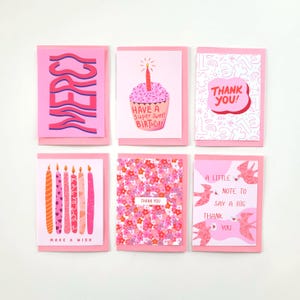 Set di 6 biglietti di auguri e ringraziamento vuoti fatti a mano con buste