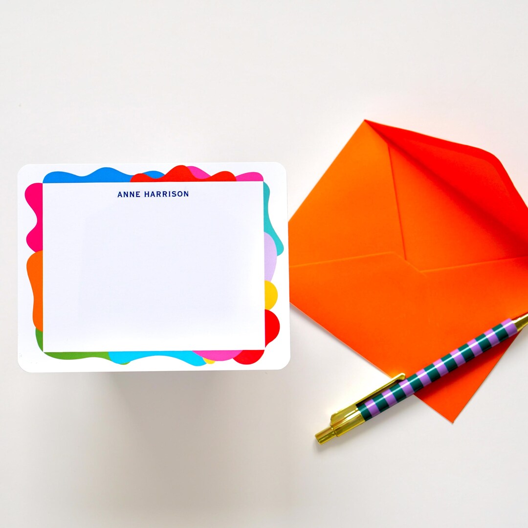 Personalized Stationery Set, Modern Colorful Note Cards With Envelopes ...