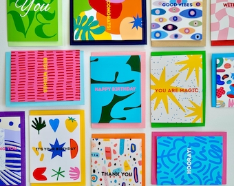 Handmade Colorful Greeting Card Set, Blank Inside (Set of 15)