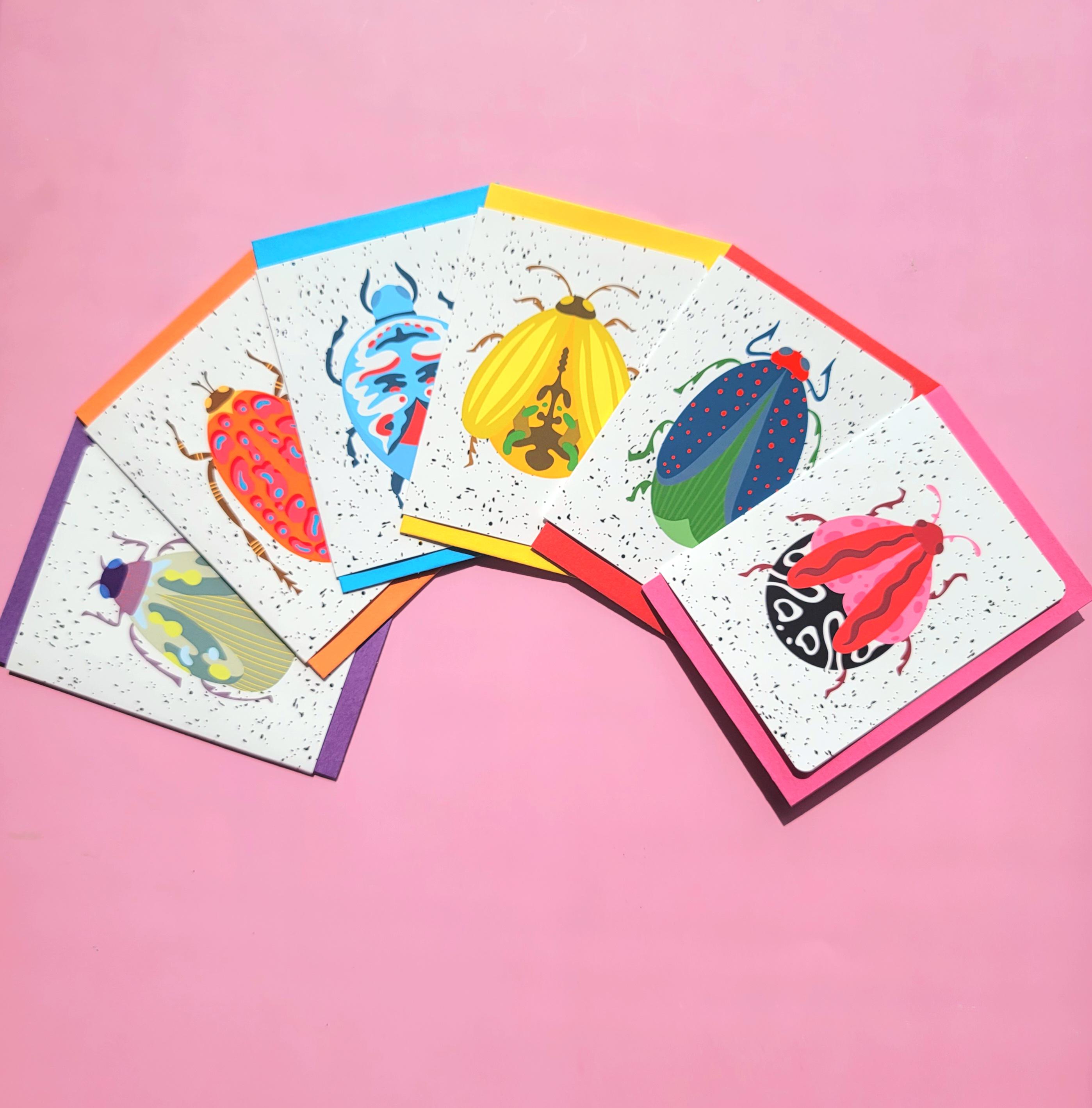Handmade Bug Greeting Cards: Colorful Insect Art, Set of 6 - Etsy