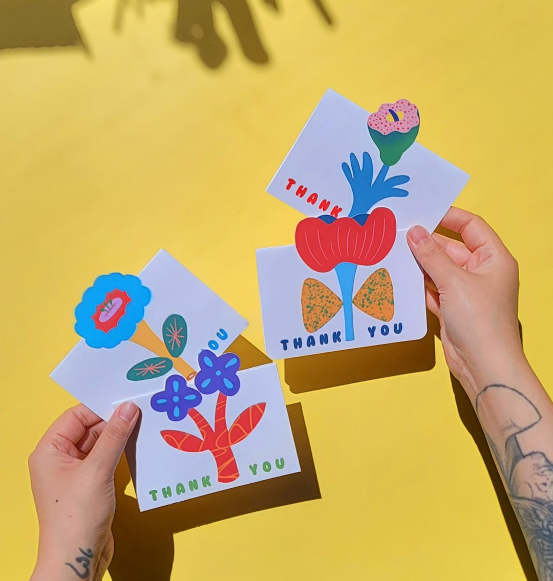 Floral Thank You Card Set: Handmade Cut-out Flower Design - Etsy