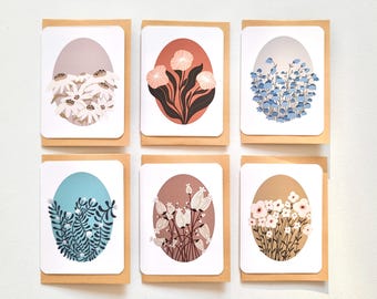Handmade Floral Note Card Set: Pastel Flower Art, Blank Stationery