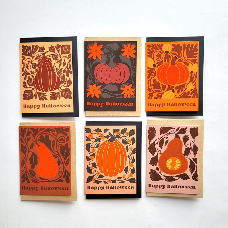 Halloween Pumpkin Note Card Set: Bold Autumn Stationery Gift - Etsy