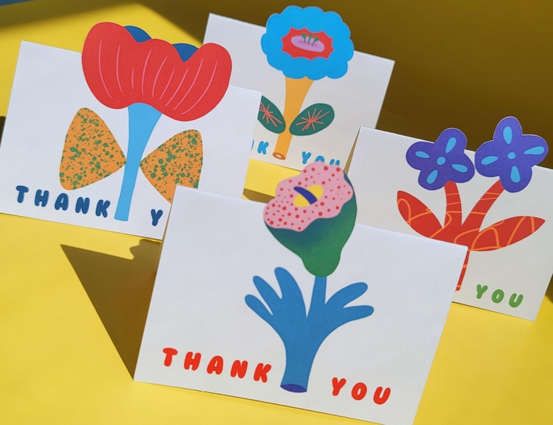 Floral Thank You Card Set: Handmade Cut-out Flower Design - Etsy