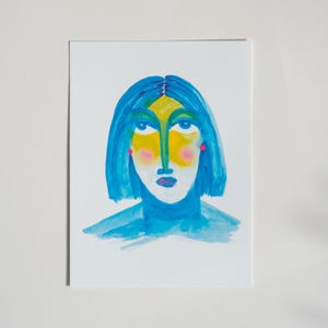 Bold Abstract Woman Portrait - Blue & Yellow Art Print