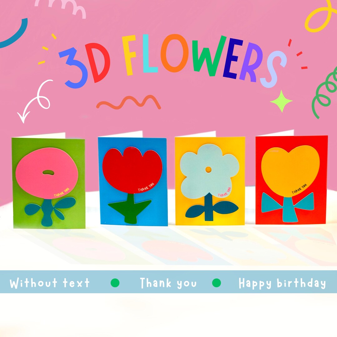 Handmade 3D Flower Thank You Cards, Colorful Blank Set - Etsy