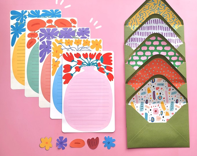 Writing Letter Set - Comes 10 sheets paper, 5 handmade envelope, 5 stickers.