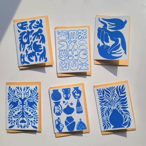 Conjunto de 6 cartões de felicitações em branco feitos à mão com envelopes