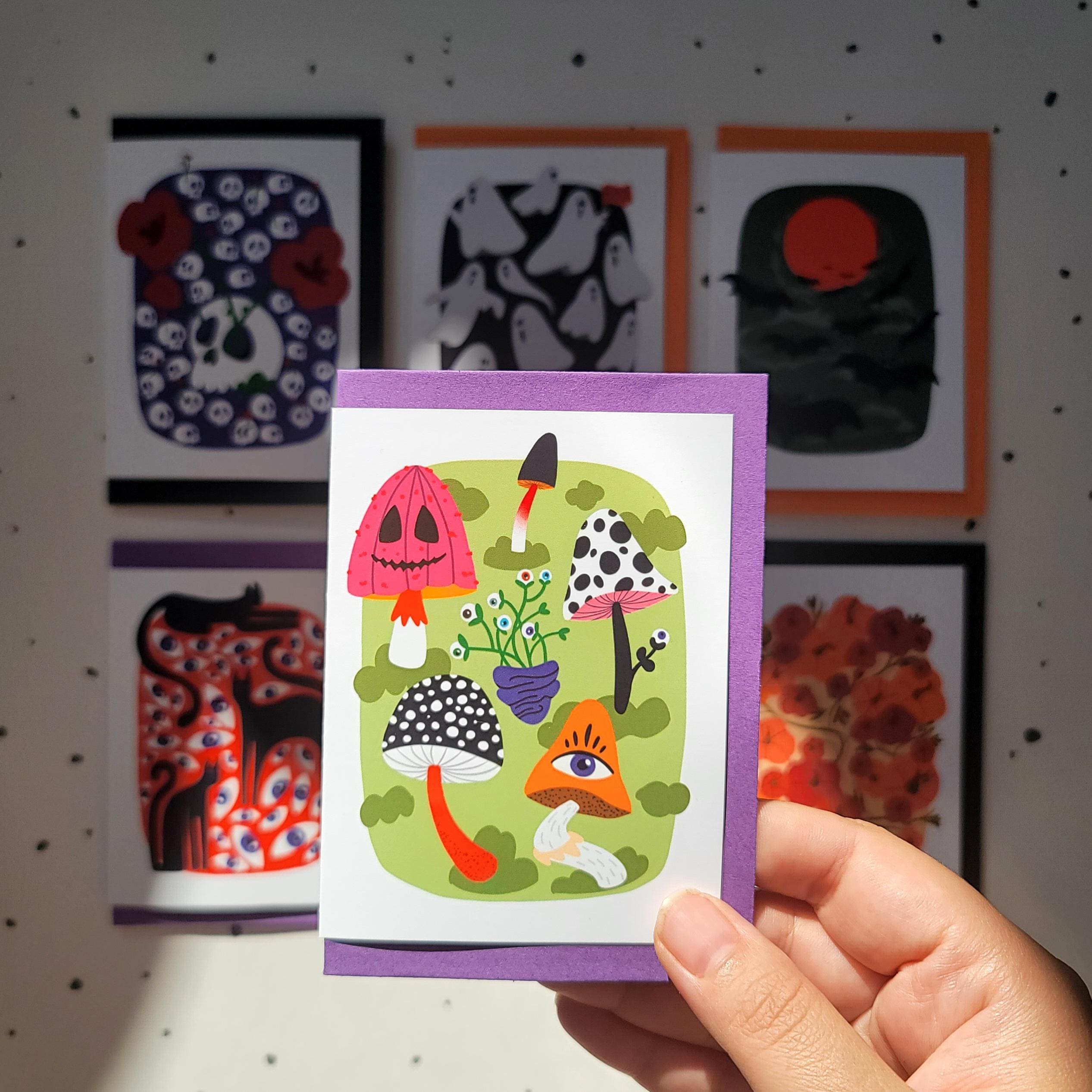 Set of 6 Handmade Spooky Halloween Note Cards Set, Blank Inside, With ...