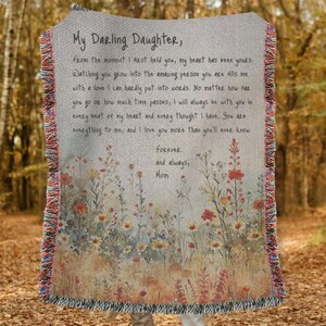 Manta con carta para hija, manta tejida para querida hija, manta personalizada, regalo de mamá, regalo de graduación, regalo de boda, regalo para hija