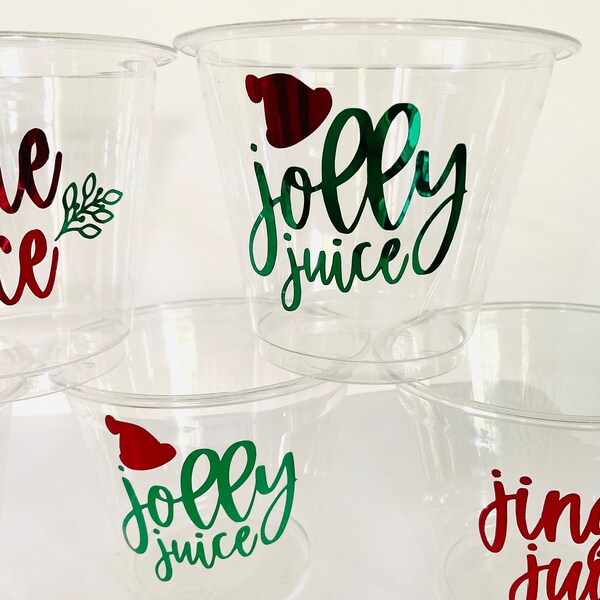 party drink cups jolly juice 9 oz plastic disposable Christmas drink favor cups Christmas party holiday cup