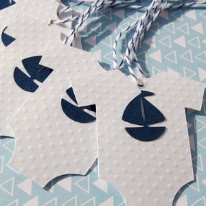 twenty four onesie sailboat thank you tags wish card wish tags navy blue white embossed dot cardstock