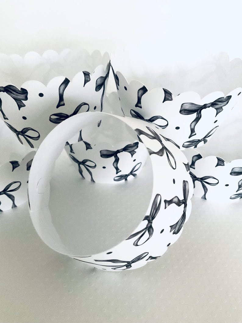 Black White Bow Watercolor Ribbon Cupcake Wrappers Premade Set of 12 ...