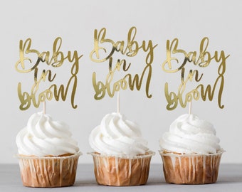 Gold foil cupcake topper baby in bloom shower set of 12 pairs perfectly with wildflower theme greenery baby showers