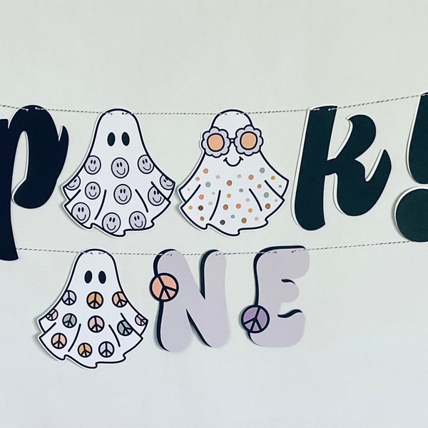 Spooky one Halloween banner groovy floral retro ghosts first birthday