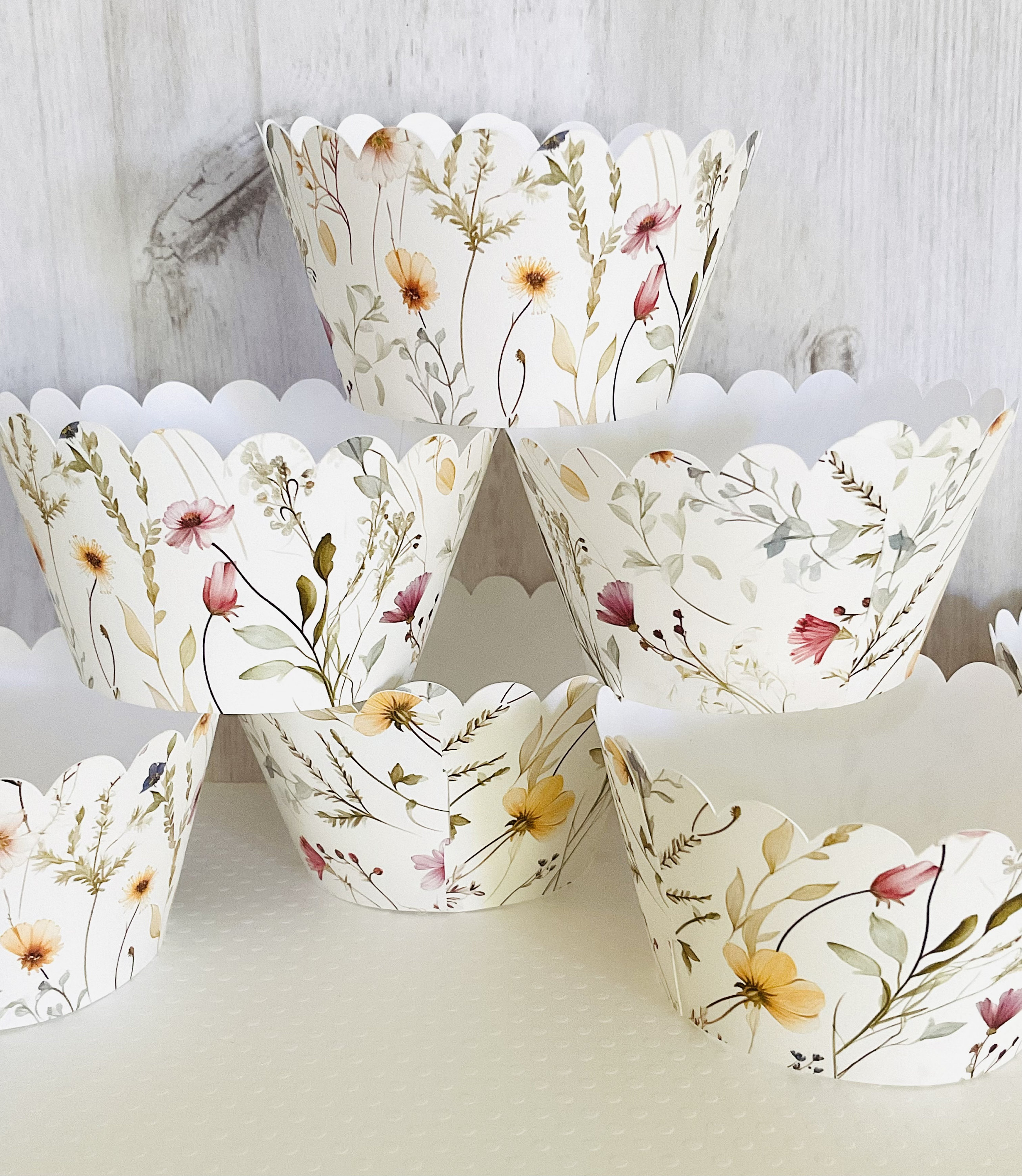 Premade wildflower cupcake wrappers sets of 12 flower first birthday she’s a wildflower baby in bloom baby shower fall wildflowers