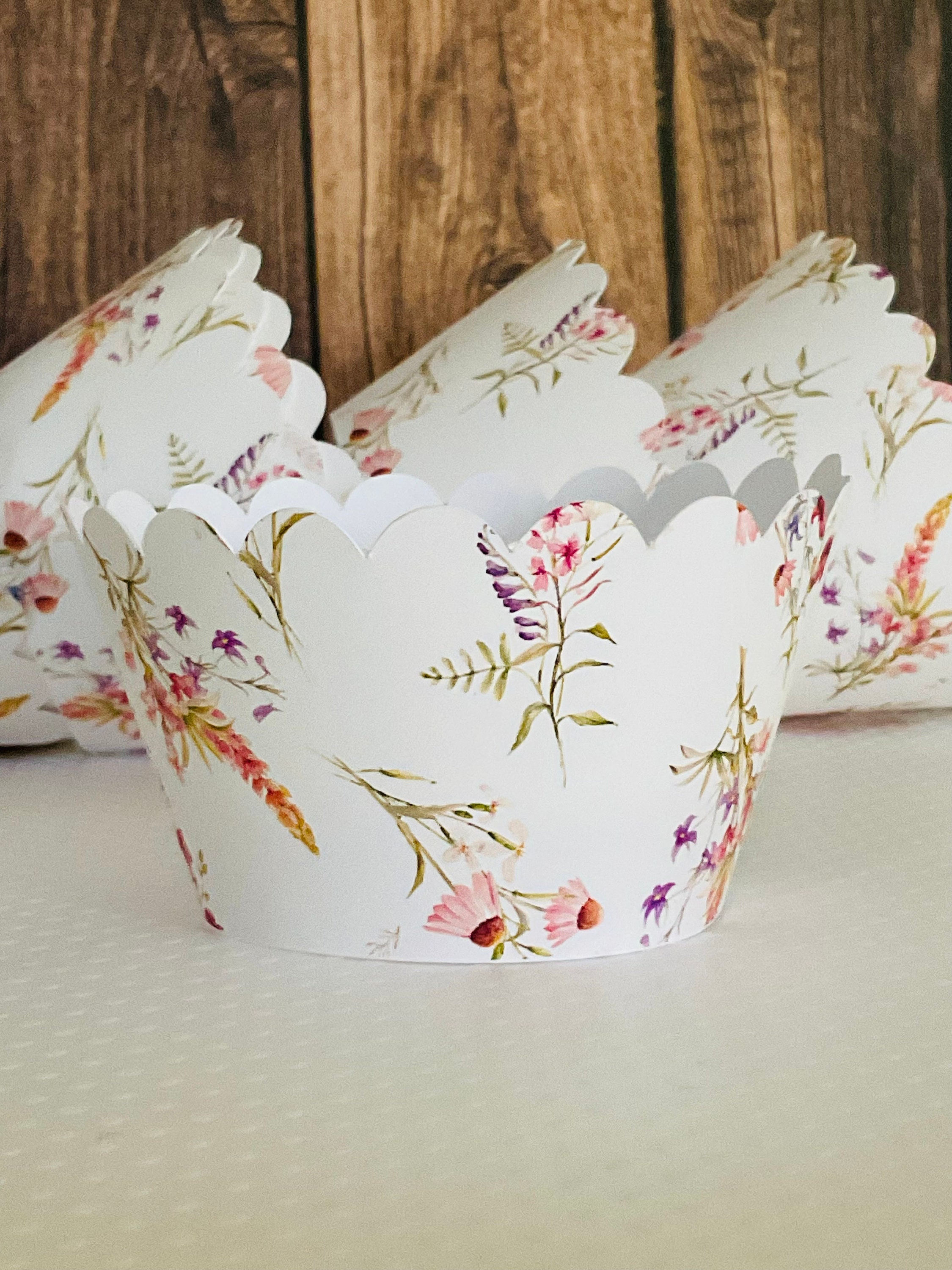 Wildflower scalloped edge cupcake wrappers wild one 1st birthday wildflower party decorations shower wildflower wedding