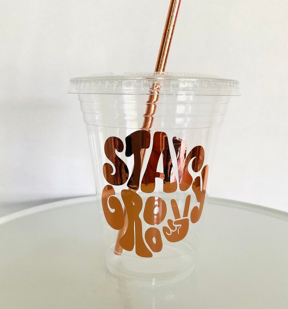 Stay Groovy Plastic Disposable Drink Cups Favor Cup Birthday 12oz. 70s  Retro Hippie Groovy One Birthday Two Groovy 