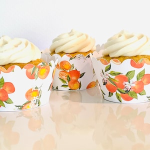 Orange citrus Little cutie cupcake wrapper premade little cutie is on the way baby shower one little cutie birthday citrus decor