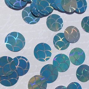 70 circle 1.25&#39; confetti irridescent fish scale mermaid birthday shower theme party under the sea theme party paper die cut table scatter
