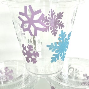 Frozen Themed 10oz Snowflake Party Cups With Straws, 12pc Set - Baby Shower